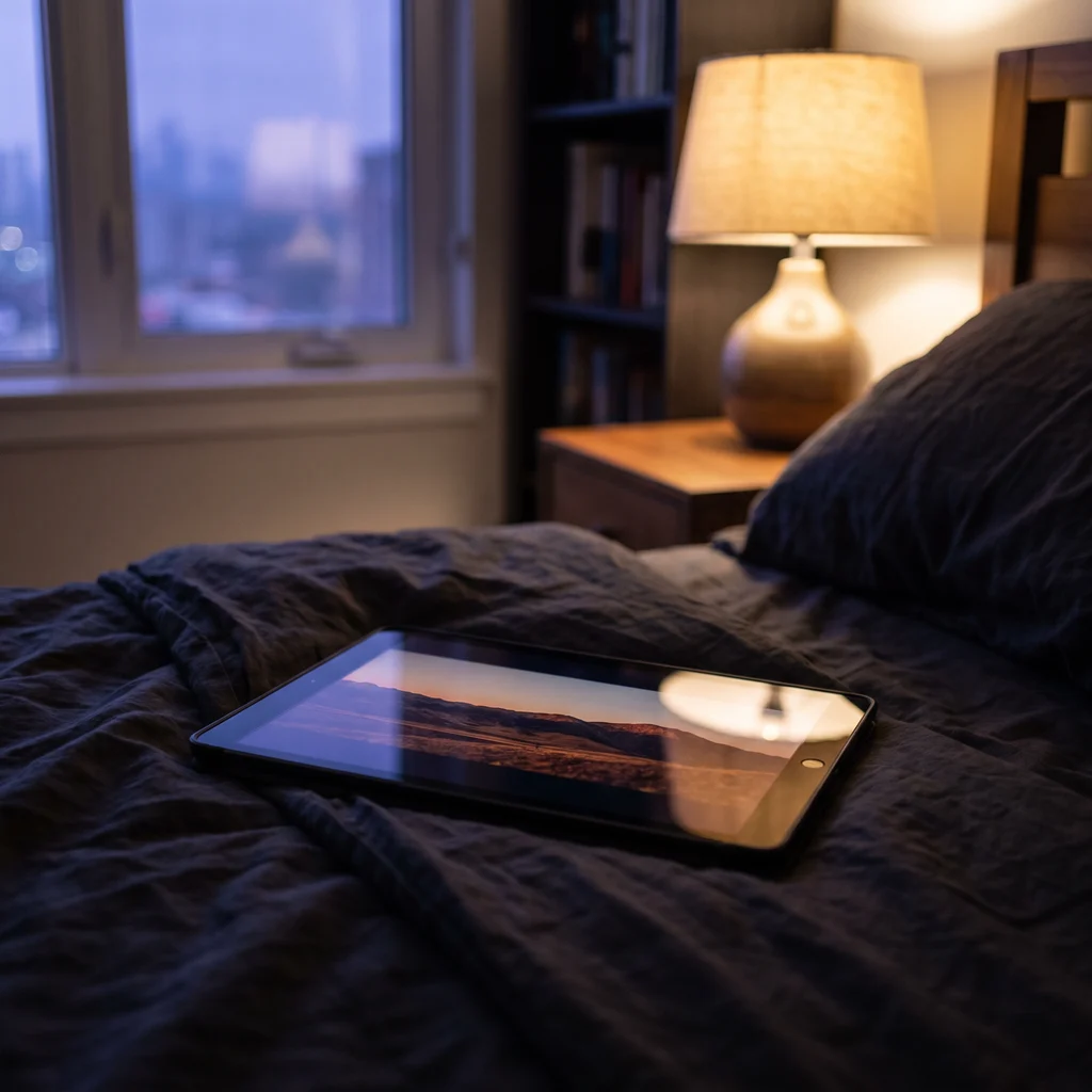 Un film regardé sur tablette le soir dans la chambre