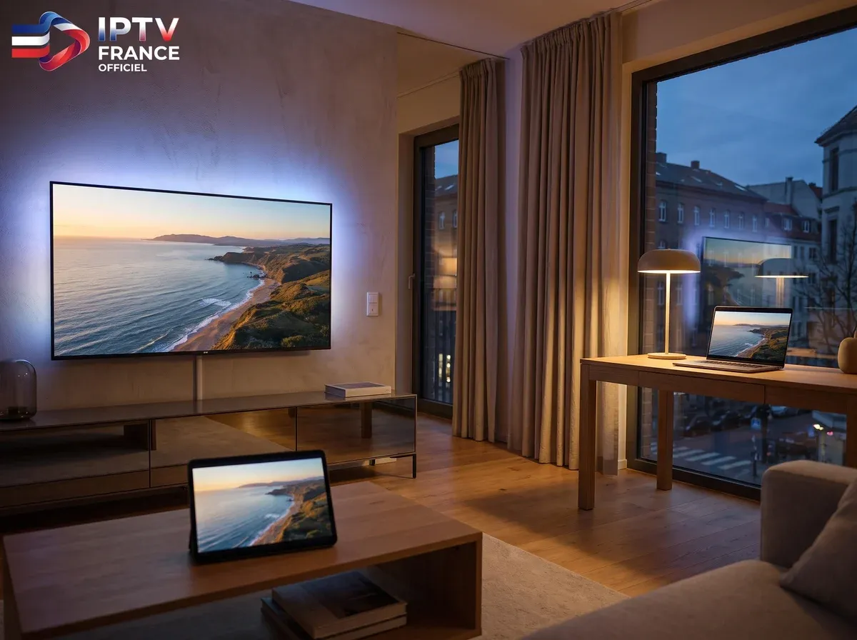 Abonnement IPTV utilise sur plusieurs ecrans : televiseur, tablette et smartphone
