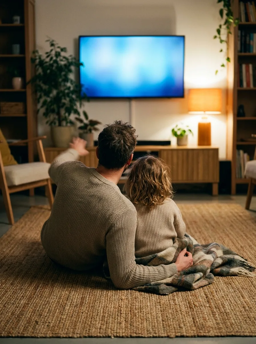 Un parent et son enfant regardent la télévision ensemble