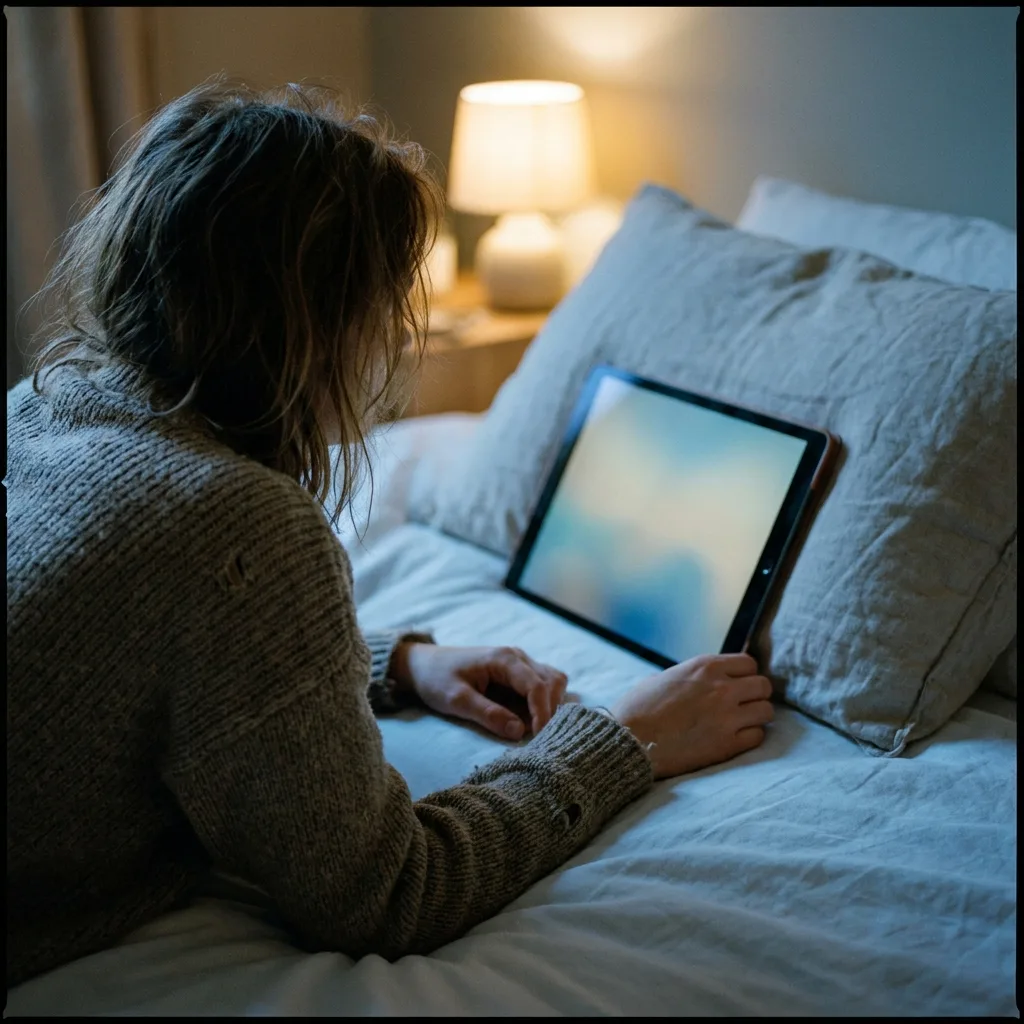 Visionnage sur tablette le soir dans la chambre