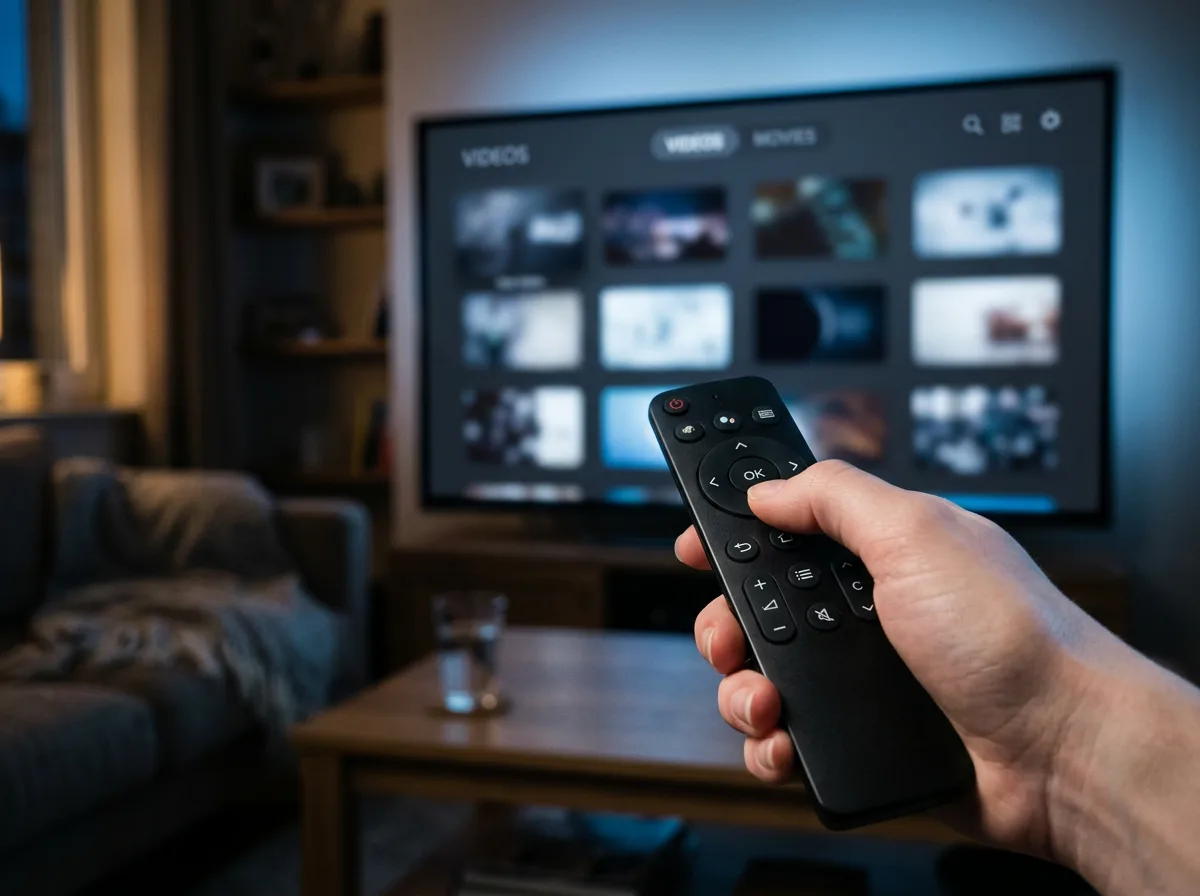 Application IPTV ouverte sur un televiseur, navigation a la telecommande