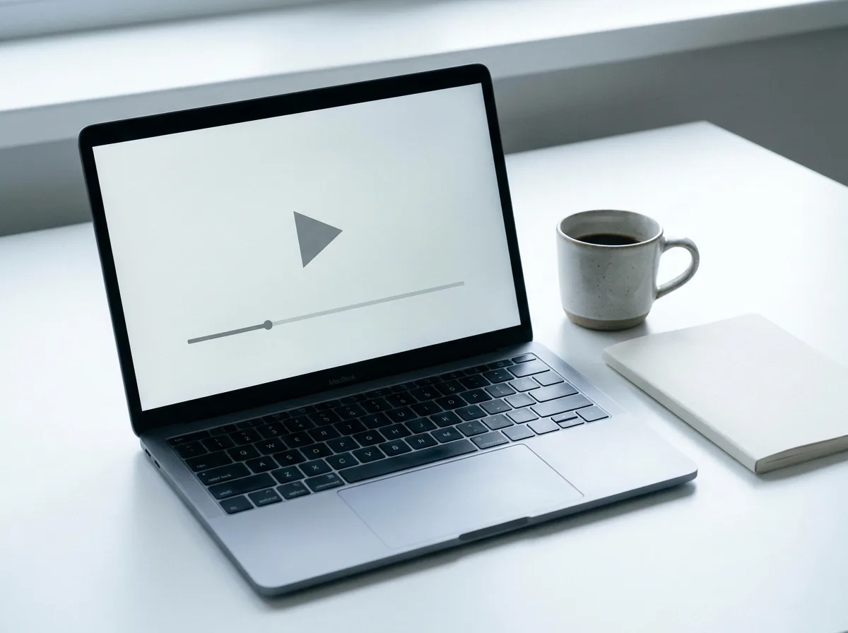 Lecteur IPTV ouvert sur un ordinateur portable pose sur un bureau