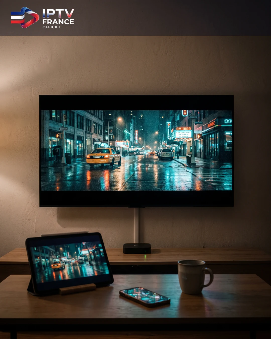 Téléviseur, tablette et smartphone utilisés en même temps dans un salon : les formules IPTV de une à trois lectures simultanées