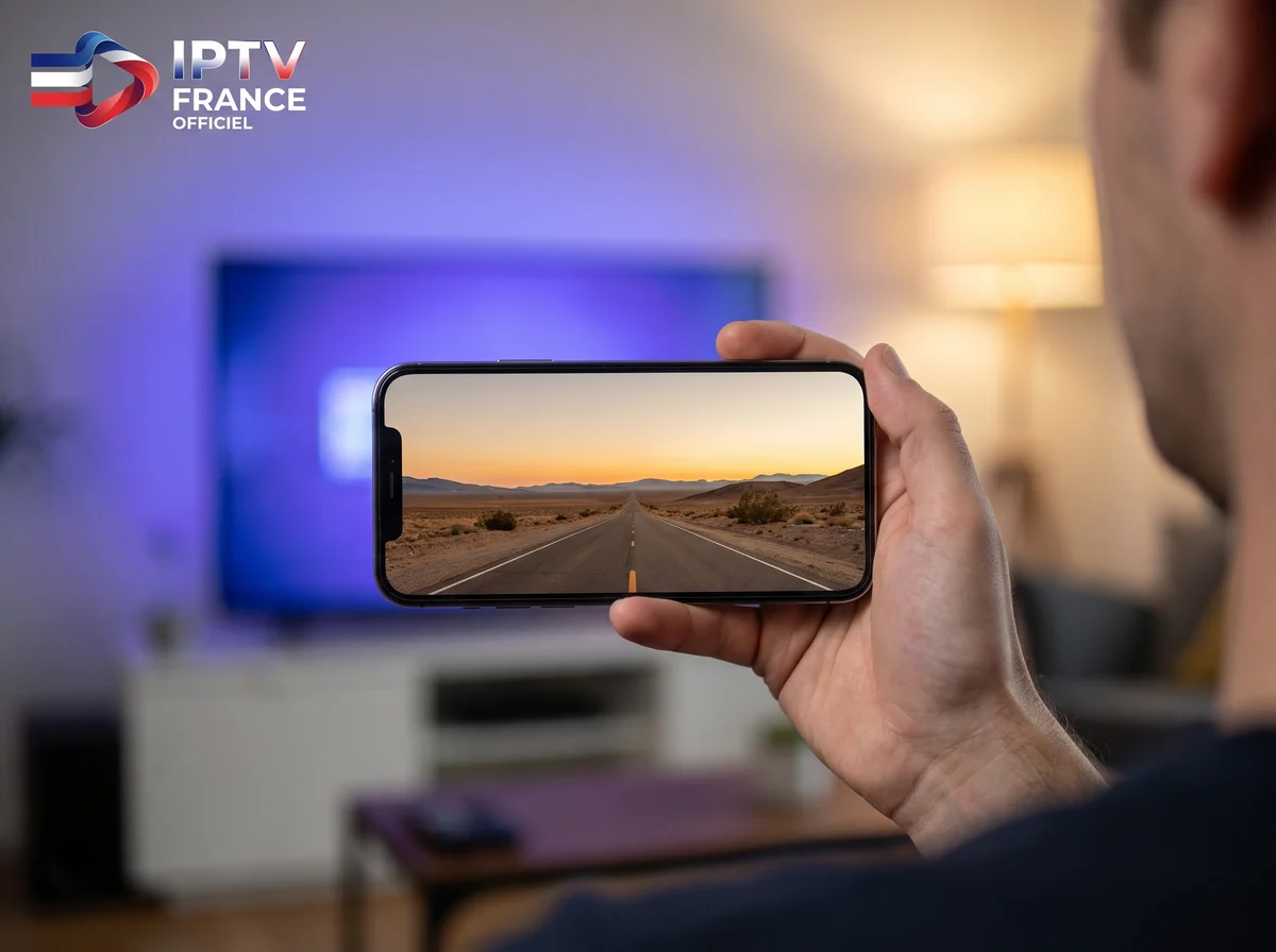 Application IPTV sur smartphone, lecture video en mobilite dans un salon