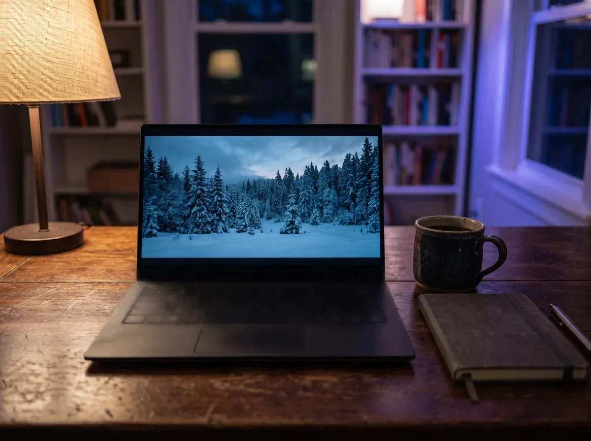 Lecteur IPTV ouvert sur un ordinateur portable pose sur un bureau
