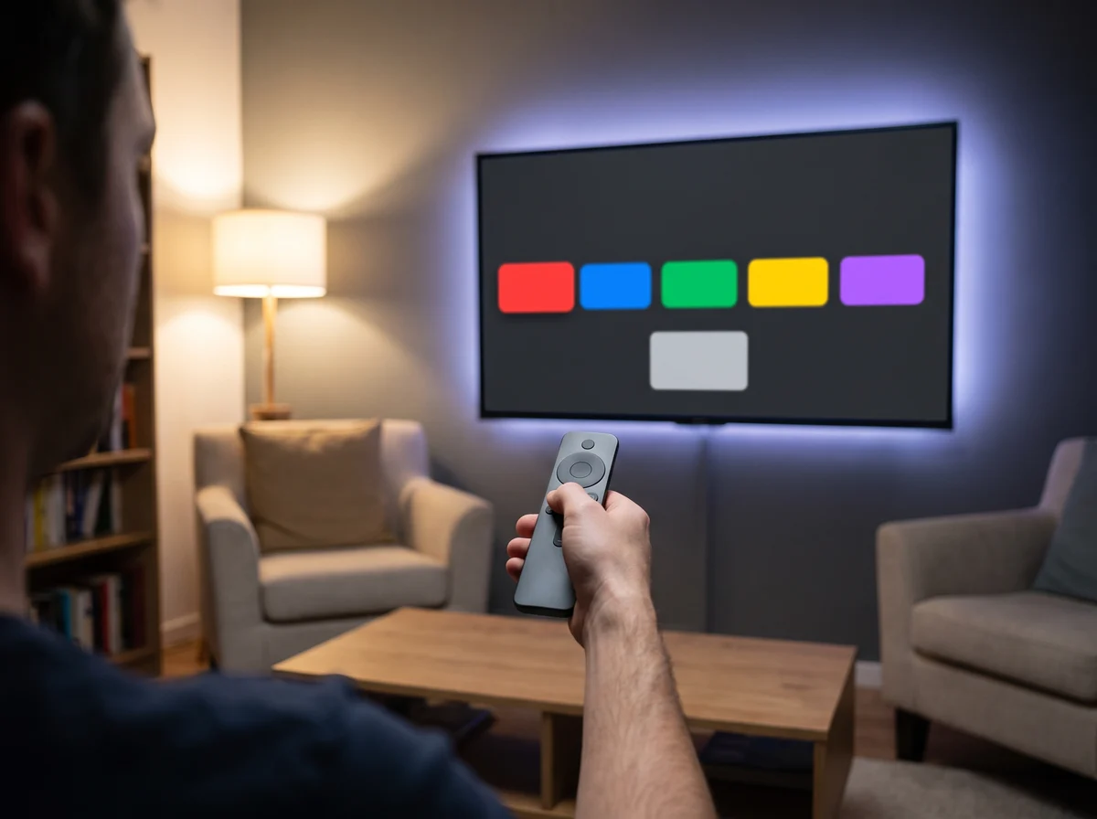 Application IPTV ouverte sur un televiseur, navigation a la telecommande