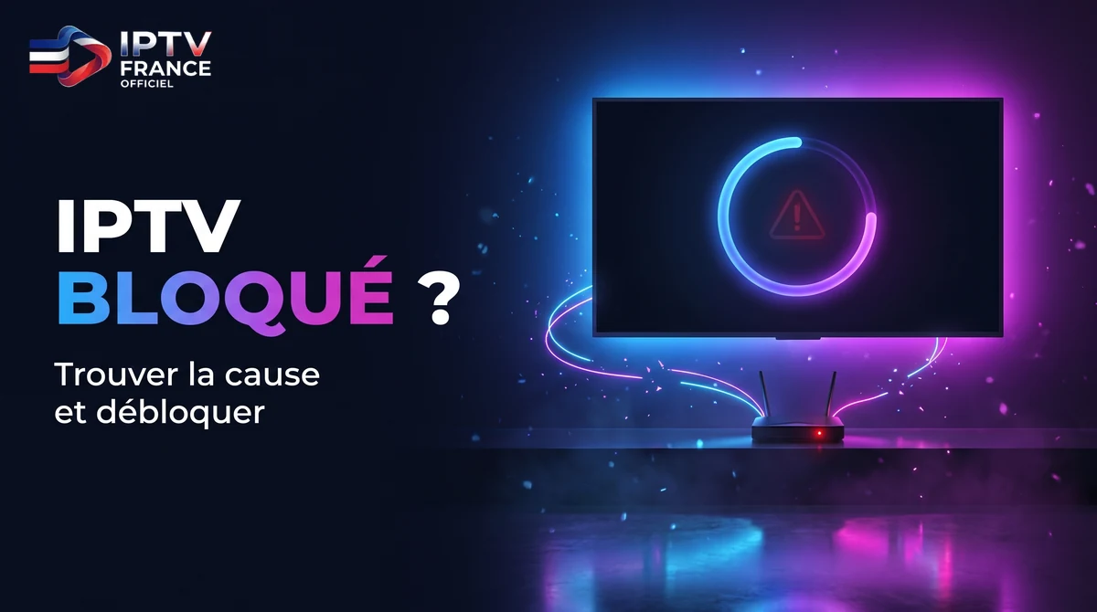 Un téléviseur affichant un chargement interrompu dans un salon, télécommande en main et box internet
