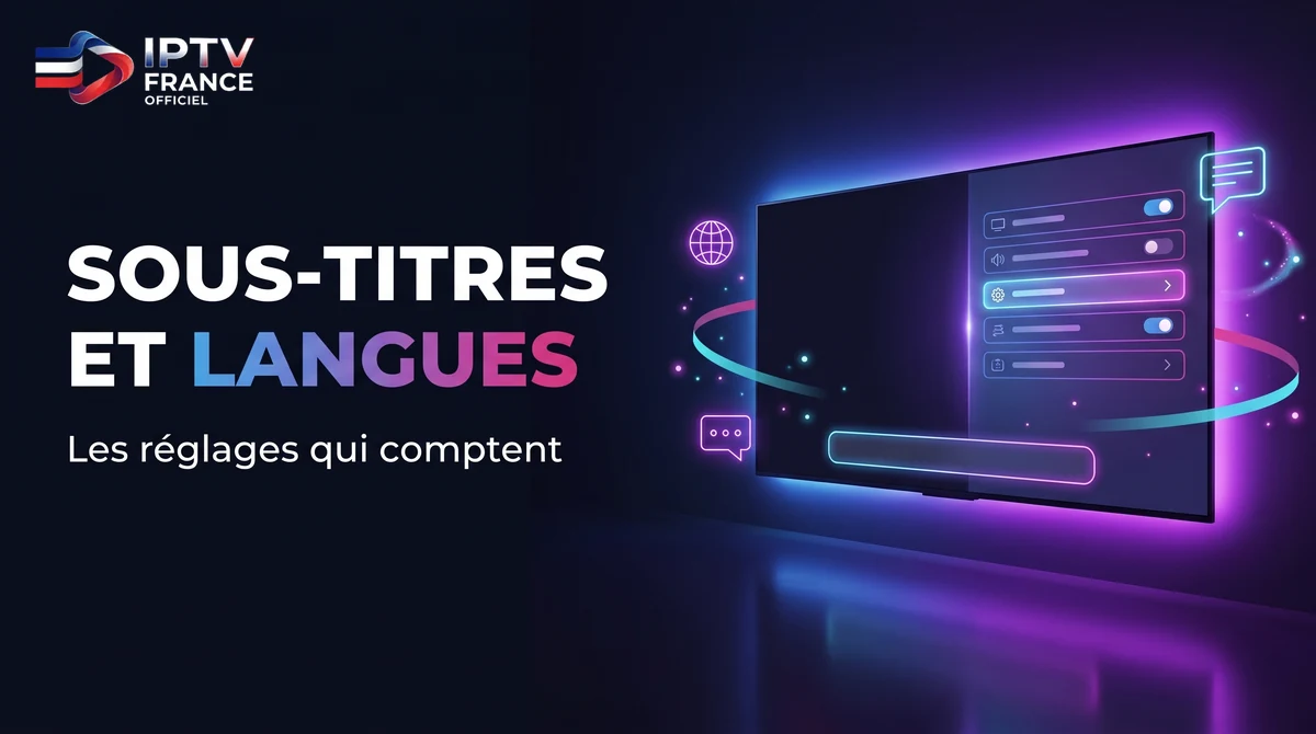 Un téléviseur affichant un film avec une ligne de sous-titres, télécommande en main dans un salon